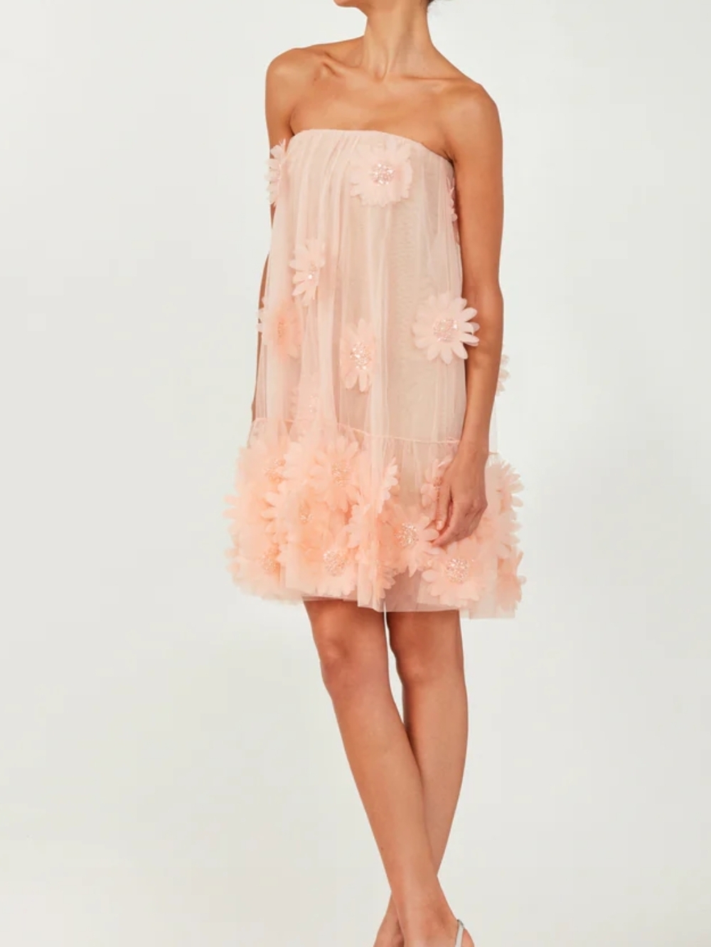 Helsi Bianca Blush Strapless Floral Appliqué Mini Dress Size Small Nwt